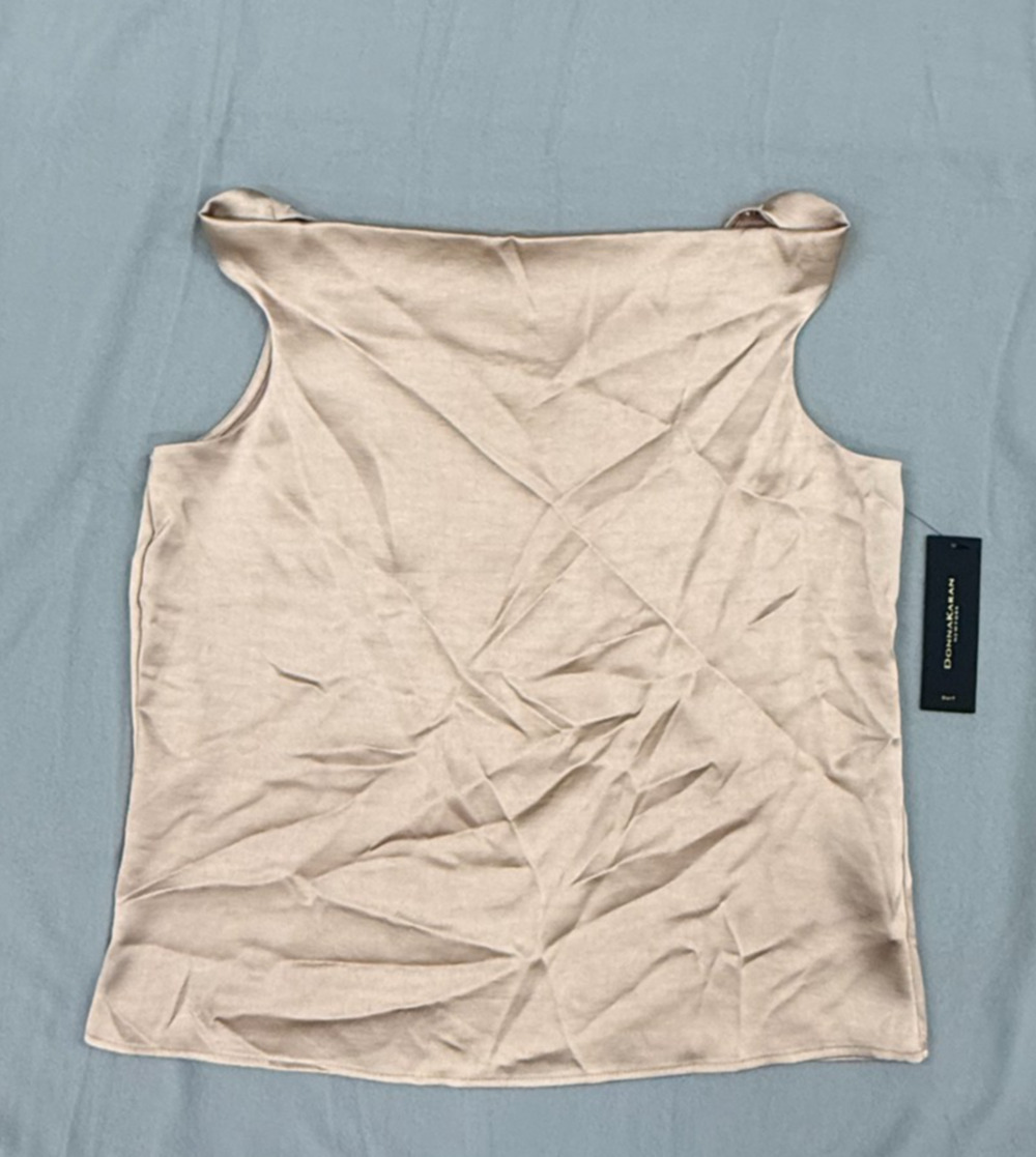 Donna Karan New York Top Womens Large Nude Satin Cowl Neck Sleeveless Preppy NWT
